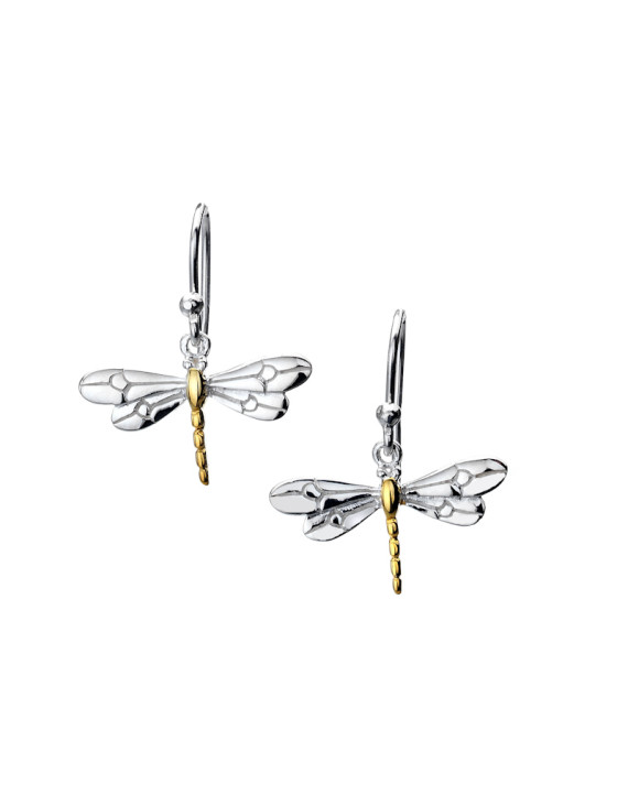 Sterling Silver & 18ct Gold Dragonfly Drop Earrings | Reppin & Jones ...